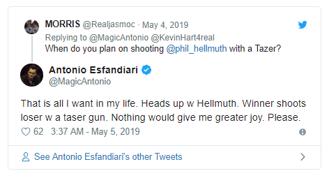 Phil Hellmuth和Antonio Esfandiari约定单挑，输得一方将被泰瑟枪电击？