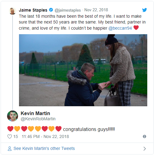Jaime Staples向自己的生命挚爱求婚啦！