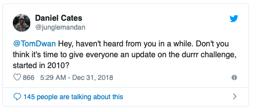 Daniel Cates推特呼唤Tom Dwan更新“Durrrr Challenge” 进度
