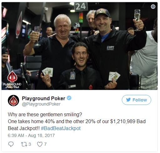 $1/$2无限注德州扑克赛桌上击中120万美元“爆冷门幸运奖”