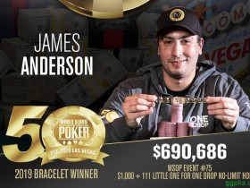 【GG扑克】James Anderson斩获$1,111小型一滴水赛事冠军，入账$690,686！