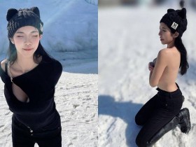 【GG扑克】性感長腿妹「羅莉Rolly」韓國玩耍，雪地裡「上空秀裸背」讓人零下也熱起來！