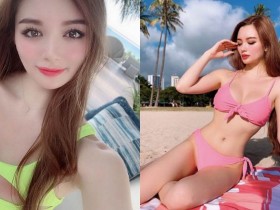 【GG扑克】混血辣妹Ami「放送誘人深溝」，海灘曬美乳辣暈遊客！