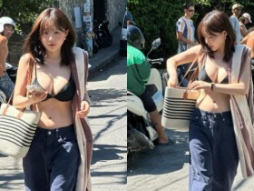 【GG扑克】出國就要大解放!甜美萌妹一到國外就只穿內衣爆乳趴趴走