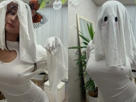 【GG扑克】怎連萬聖節也在激凸!H奶網紅「macca」扮可愛鬼,有頭罩但沒奶罩!