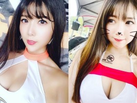 【GG扑克】車展上的火辣美乳正妹「妮妮兒」,胸前挖空造型好兇狠!