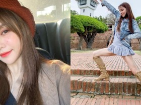 【GG扑克】戶外到處拉筋!甜美短裙妹「班比」超長美腿大方展現,白皙大腿筋都跑出來啦!