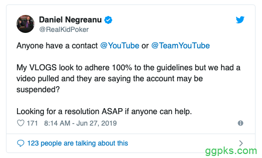 被YouTube删除一支视频，丹牛担心自己账号被封