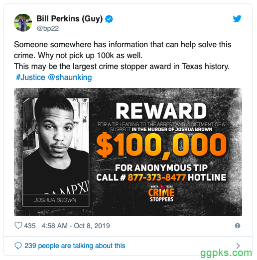 Bill Perkins悬赏$100K寻找Joshua Brown被害案关键目击证人