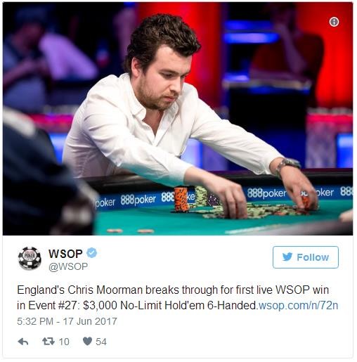 WSOP赛讯：Chris Moorman取得$3,000无限德州扑克六人桌赛事冠军