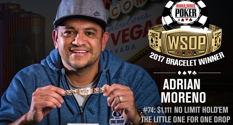 2017 WSOP赛讯：Adrian Moreno取得$1,111小型一滴水赛事胜利