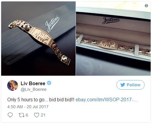 Liv Boeree的WSOP金手链拍卖交易价$10,200