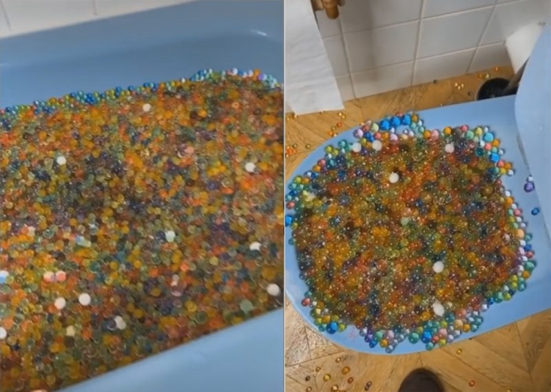 网红为拍视频将膨胀珠倒浴缸 结果堵塞社区排水系统