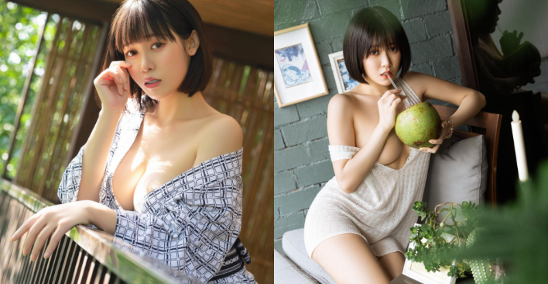 【GG扑克】清甜妹子「語萱菈菈」豪乳猛吸椰子水,落肩掉雙球粉絲大讚:「超消暑!」