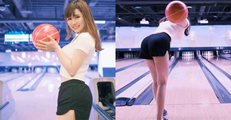 【GG扑克】姿勢一百!巨乳甜心「張弄弄」打保齡球,頂起「鮮嫩翹臀」球瓶沒倒男人先倒!