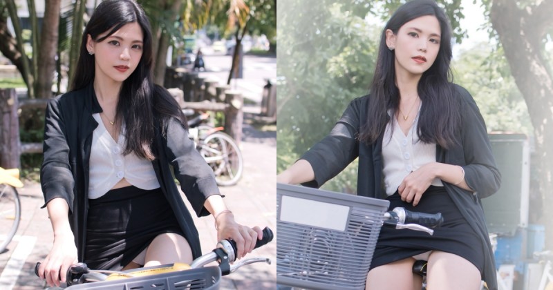 【GG扑克】單身正妹OL「瞳瞳」穿窄裙騎共享單車,小褲褲意外露出被路邊工人看光!