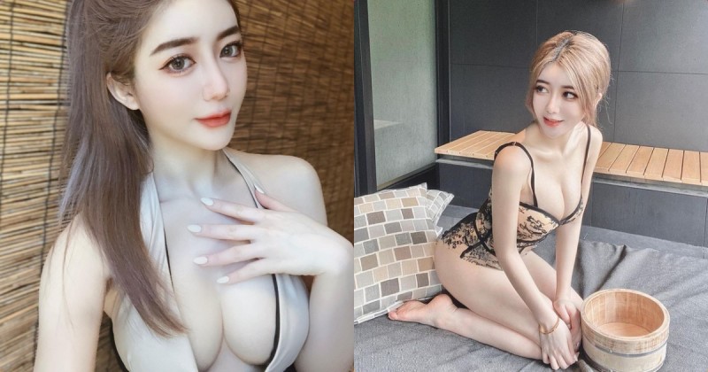 【GG扑克】正妹「天燈妹」泡溫泉中路大開，「白皙美乳」好撩人呀！