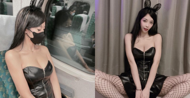 【GG扑克】高鐵驚見爆乳兔女郎「羅莉Rolly」　睡到被偷拍都不知道