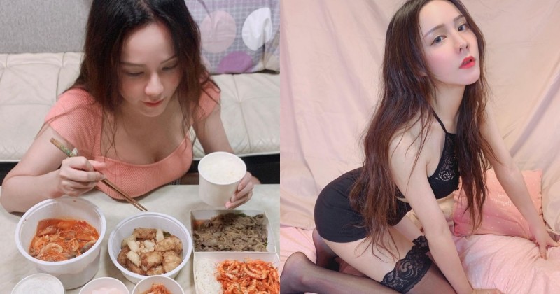 【GG扑克】氣質正妹在家吃飯「雪乳放桌上」，超火辣黑絲性感至極！還是位平面設計師～