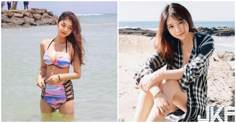 【GG扑克】美留學正妹「海邊玩水超兇暴」!「渾圓雙峰挺出」到辣爆表!