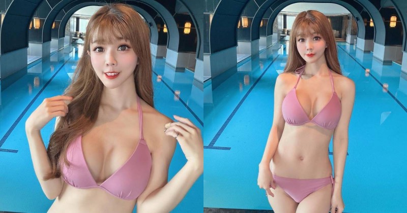 【GG扑克】粉紅色的「凱蒂老師」高雄出沒！飯店泳池內秀比基尼，「豐滿上圍」快要溢出！