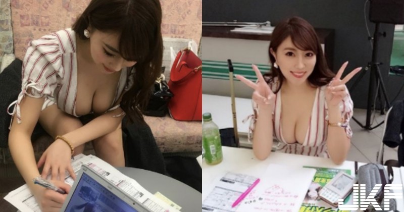 【GG扑克】辦公室驚見「巨乳同事」低頭寫文案,「超深V大奶」根本裝不下,隨時都有走光危機呀…