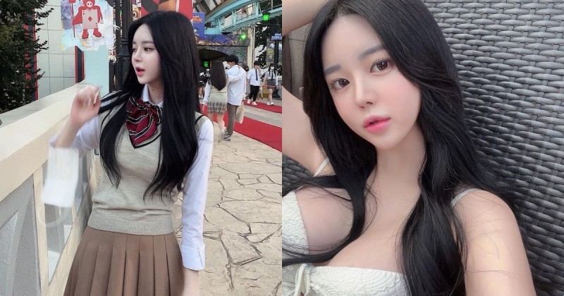 【GG扑克】IG制服正妹「長髮卡進深溝」，「豐滿的乳球」好渾圓呀！