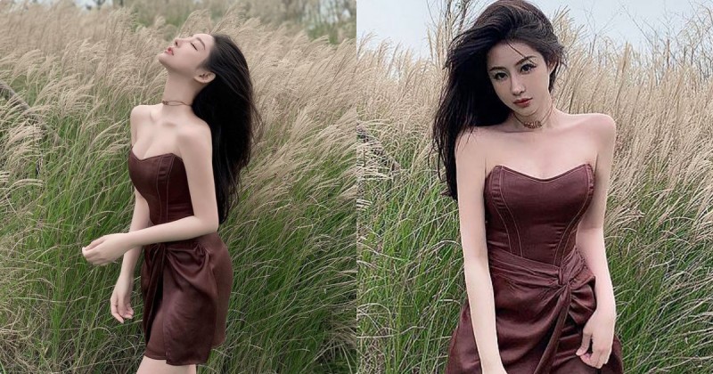 【GG扑克】穿低胸裝賞芒草的「超性感辣妹」,私下好愛PO「火辣美腿照」!