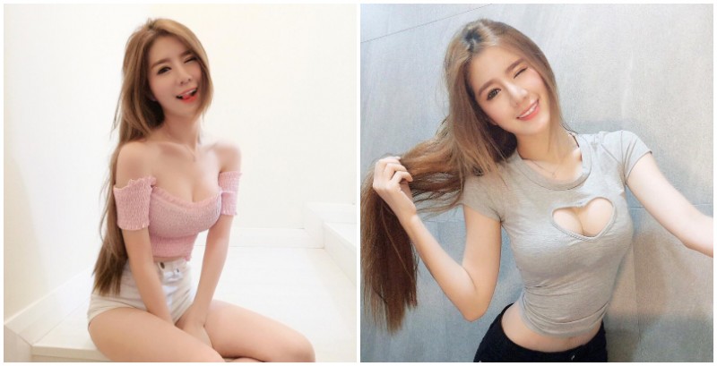 【GG扑克】白皙「巨乳老闆娘」用胸部送愛心!中空上衣露出渾圓爆乳,用甜美笑容買下你的心!