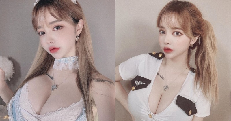 【GG扑克】巨乳麻豆「아효」愛扮火辣女僕挑逗,胸前兩顆乳球快比足球大了!