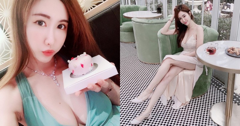 【GG扑克】吃鮮奶油蛋糕啦!氣質長腿正妹「Dora妍希」低胸禮服秀「兩球白嫩圓乳」美味滿分!