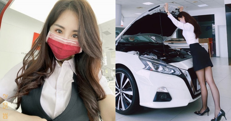 【GG扑克】香車就要配美人!Nissan 美女業務「芳芳」大露「黑絲美腿」狂吸目光