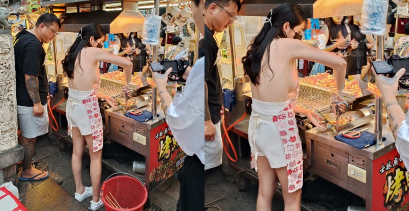 【GG扑克】士林人衝啊!廟口攤販老闆娘「上空烤魷魚」 吸引大批民眾圍觀