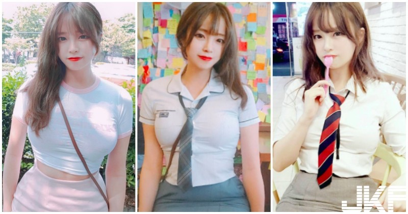 【GG扑克】制服學生妹好兇啊!發育超好「把衣服撐爆」,這乳量真的太重了!