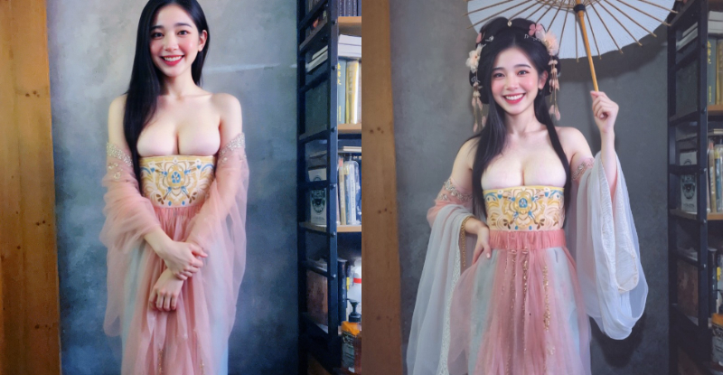 【GG扑克】好緊!傲乳正妹「Wang Yu Chin」體驗穿漢服,「極限平口」頭頭就快跑上來!