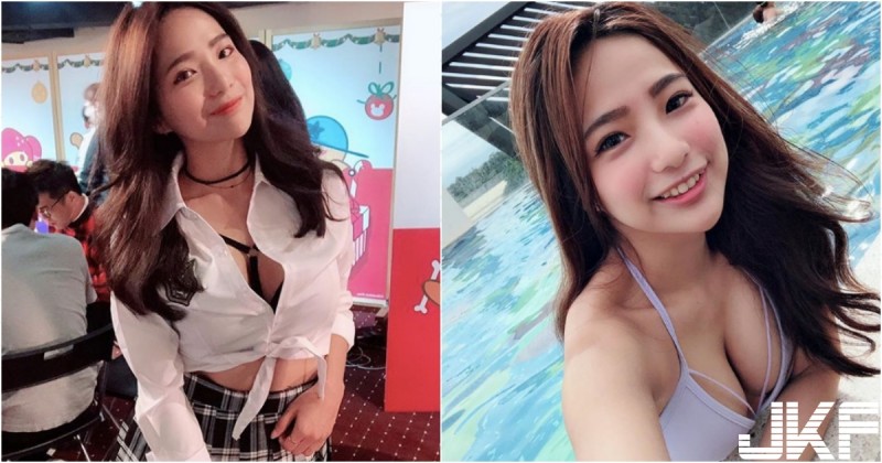 【GG扑克】性感制服妹「貝莉莓」襯衫開開電力十足，暗藏「超亮車頭燈」快讓人睜不開眼～