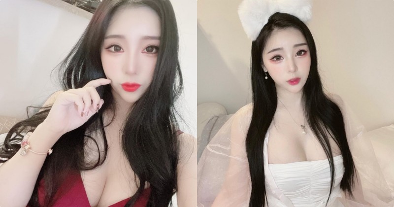 性感正妹「冰熙」紅色低胸裝好辣，「深深的事業線」太誘惑！