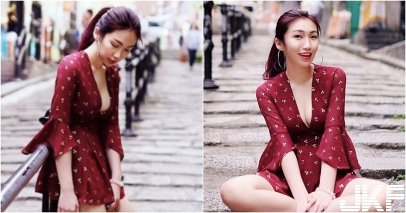 【GG扑克】「白嫩奶妹」大街上彎腰！低頭一秒「深Ｖ爆奶」！側邊圓球好像要跑出來啦！