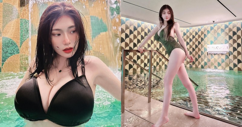 【GG扑克】最強奶媽「謝薇安」曬巨乳泳裝照，雙峰塞滿畫面網友驚呼：是籃球嗎