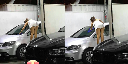 【GG扑克】短褲妹「翹屁股洗車」害一旁BMW車主洗不下去！狂暴姿勢讓車友全爽翻了…