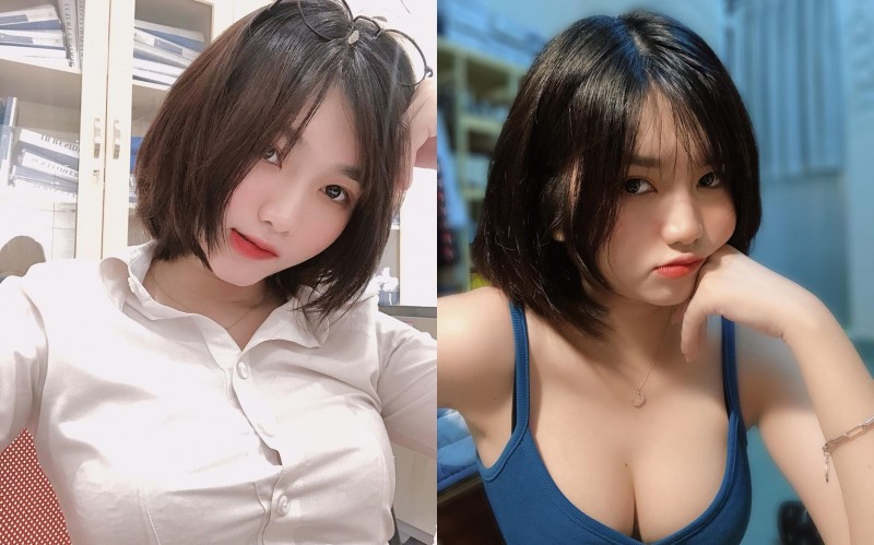 【GG扑克】巨乳越南妹「Unteriies」上圍超胸狠　制服包不住「渾圓長輩」鈕扣繃開乳型外露