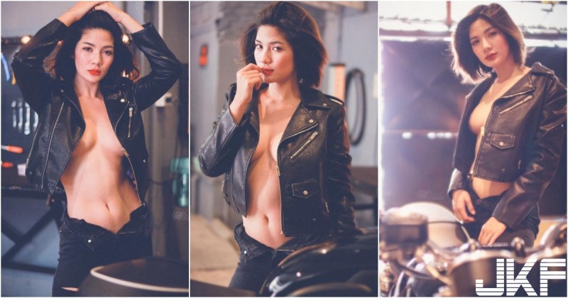 【GG扑克】「重機奶妹」皮衣一脫裡面空空！「渾圓美乳」自然露出！陰影弧度超邪惡啊！