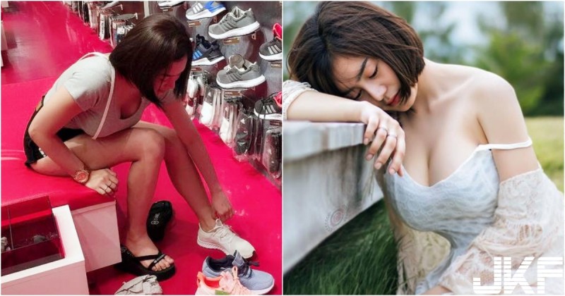 【GG扑克】運動球鞋店驚見「爆奶試鞋妹」！低胸上衣美乳爆出！當麻豆時「巨乳兇猛」啊！