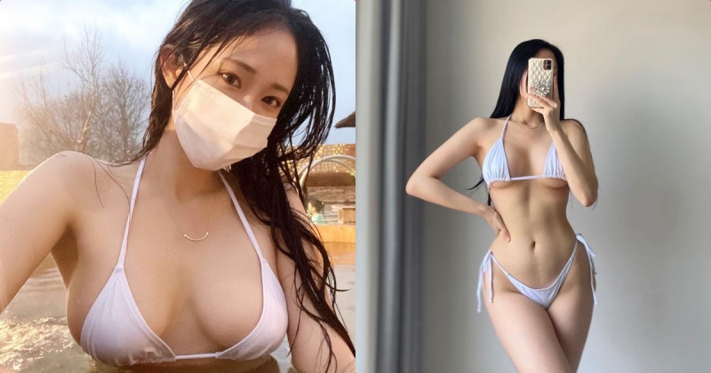 【GG扑克】戶外泡水的「超兇比基尼正妹」，「渾圓形狀」火辣溢出！