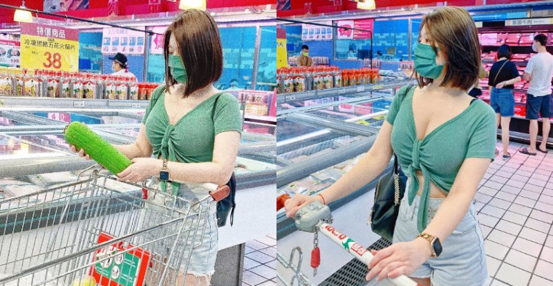 【GG扑克】短髮巨乳妹「Judy邱比特」爆乳採購烤肉食材　手握大絲瓜沈思…