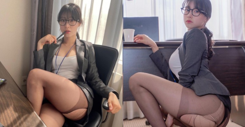 【GG扑克】性感小秘書「Irene」黑絲襪破了一個大洞　擠出的蜜腿肉太性感