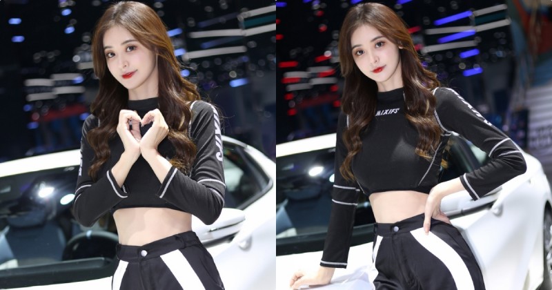 【GG扑克】車展中「超可愛小蠻腰正妹」，「性感車頭燈」讓人特別動心！