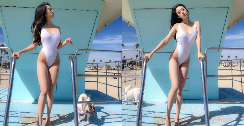 【GG扑克】白色最棒！性感正妹「純白高衩」泳裝太惹火　逆天長腿佔滿整個畫面！