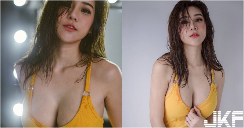【GG扑克】濕噠噠！「肉肉奶妹」泳裝前胸挖好低，「渾圓巨乳」連青筋都好明顯！