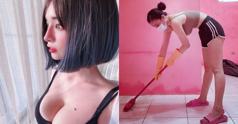 【GG扑克】好兇猛的「巨乳清潔工」！彎腰刷地美胸爆出，正面竟還神似橋本環奈！
